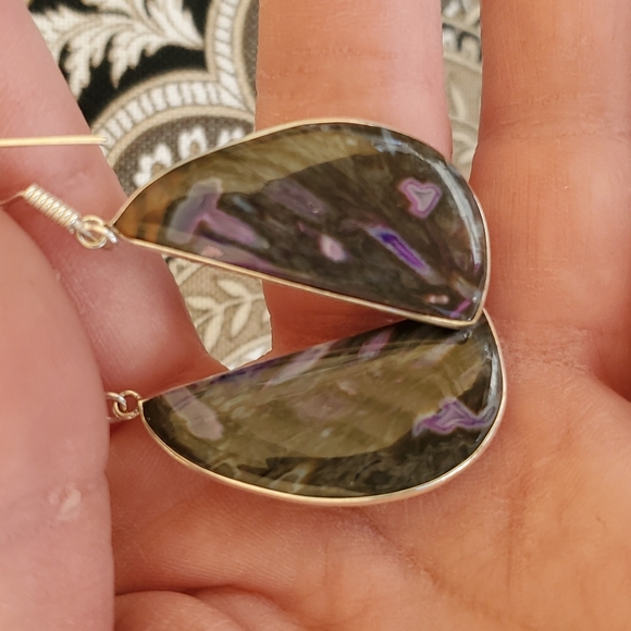 New Oversized Stick Agate Silver Dangle Earrings. - Picture 6 of 7